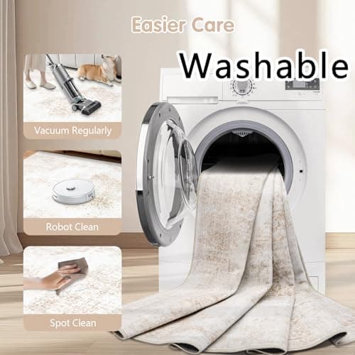 Area Rug 5x7 Vintage Rug: Washable Living Room Rugs Retro Medallion Distressed Large Rugs Soft Low Pile Non-Slip Indoor Floor Carpet for Bedroom Kitchen Nursery Dining Table Office (Beige, 5'x7') view 4