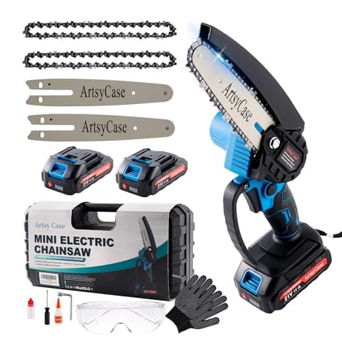 ArtsyCase Mini Chainsaw 6-inch Cordless, Portable chainsaws, Small Handheld Chain Saw for Tree Trimmer, Wood and Bamboo Cutting, Chain saws Gifts for Husband, Dad(2 Batteries+ 2 Chains+ 2 Bars) view 1