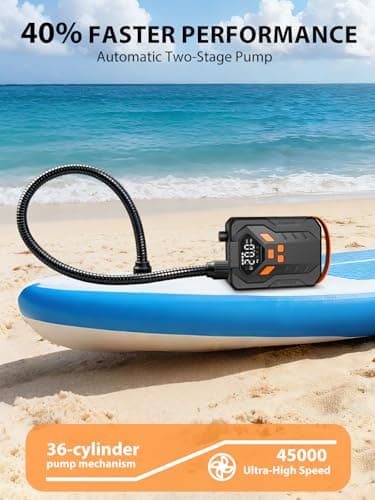 AIRSURE Electric Paddle Board Pump, 20PSI Portable Rechargeable SUP Air Pump, Dual Stage Inflation & Deflation, Auto-Off Air Compressor for Stand Up Paddle Boards, Surfing Kite, Tent, Boat, Kayaks view 2