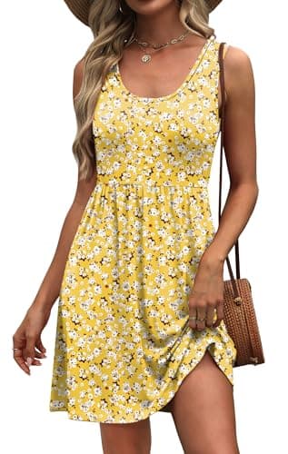 WIHOLL Women's Summer Dress 2026 A-Line Sleeveless Casual Sundress with Pockets Floral/Solid — image 1