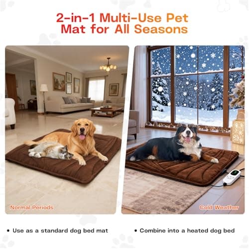 Petrendy Large Dog Heating Pad with Washable Cover, Soft Plush Pet Heating Pad with 9 Adjustable Temperature, Timer, Chew-Resistant Cord, Waterproof Electric Heated Pet Bed Mat for Dogs and Multi-Cats view 2