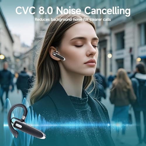 Wireless Single Ear Bluetooth V6.1 Headset, Business Earpiece with Mic | Noise Cancelling Business Headset, 100H Playtime, LED Display, Dual Device Pairing, Mute Button for Office, Driving, Trucker view 5