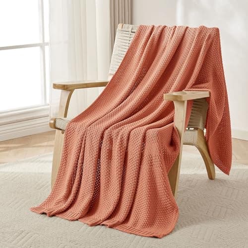 Joydeco Chunky Cable Knit Throw Blanket, Lightweight 100% Cotton Soft Cozy Throw Twin Blanket for Couch Bed and Sofa, Rustic Breathable Farmhouse Blanket Gift for Women Men(Burnt Orange, 60"x80") — image 1