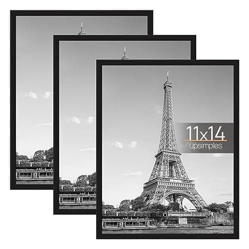 upsimples 11x14 Picture Frame Black 3 Pack, Scratch-Proof Poster Frames 11 x 14 for Photo Gallery - Slide-In Strips, Horizontal or Vertical Wall Mounting view 1