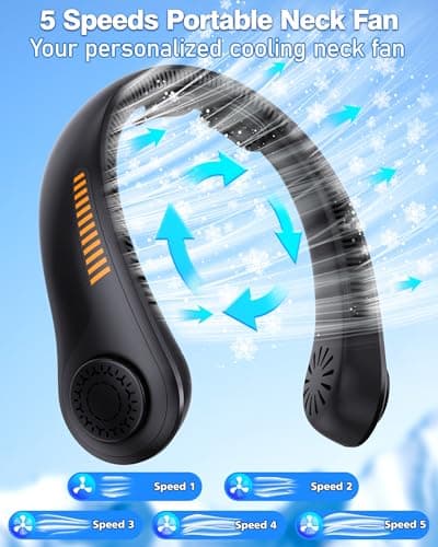 EYERZ Portable Neck Fan - Rechargeable Personal Fan with Neck Support, 5-Speed Quiet Lightweight Long Lasting Neck Fan, Fathers Day, Mothers Day Gifts, Full Surround Cooling for Travel, Hot Flashes view 4