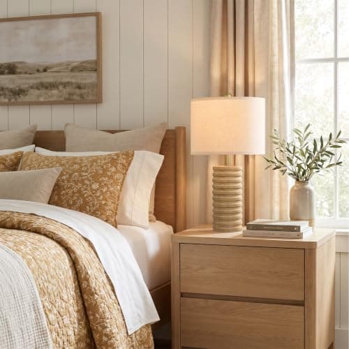 PoKat 23'' Farmhouse Table Lamps Set of 2 for Bedroom, Stone-Like Ceramic | Bedside Lamps for Nightstand, Distressed Handcrafted Base, Antique Sand-Beige Color, Boho Lamps for Living Room Side Table view 4