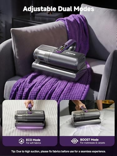 FEPPO Cordless Mattress Vacuum Cleaner, 18Kpa Bed Vacuum with 253.7nm UV-C Light & Ultrasonic Technology, Handheld Vacuums with Dust Sensor & LED Display, 52800 Times/Min High Frequency Tapping view 6