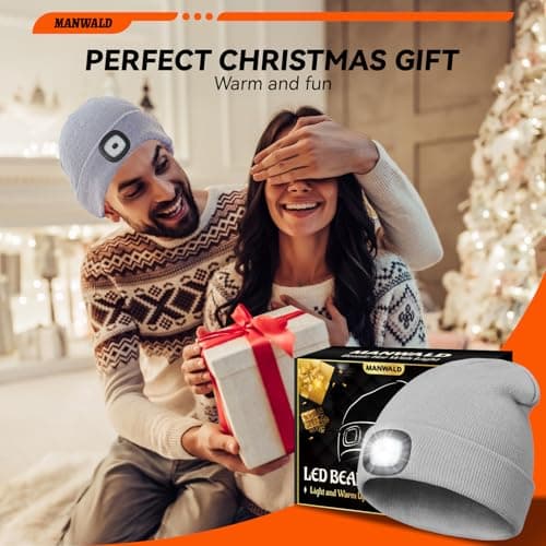 MANWALD Gifts for Men, LED Beanie Hat with Light,USB Rechargeable LED Headlamp, Mens Gifts, Birthday Gifts for Him Dad Husband, Boyfriends, Grey, 2 Pack view 7