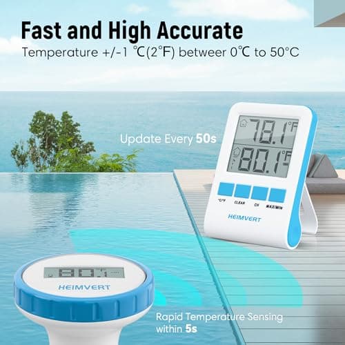 HEIMVERT Wireless Digital Pool Thermometer – Floating, Easy-to-Read Display, IPX8 Waterproof – Indoor/Outdoor Sensor for Hot Tubs, Swimming Pools, Ponds & Aquariums (Azure, 1 Pack) view 3
