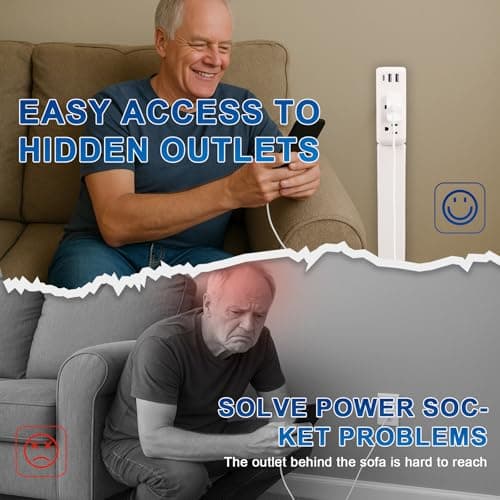 Gbchais Outlet Extender Stick with USB-A & USB-C, 2 AC Outlets, Adjustable 22"-34" Plug Extender, 180° Rotating Wall Outlet Extender for Hard-to-Reach Outlets Behind Sofa, Bed, Desk, Nightstand view 6