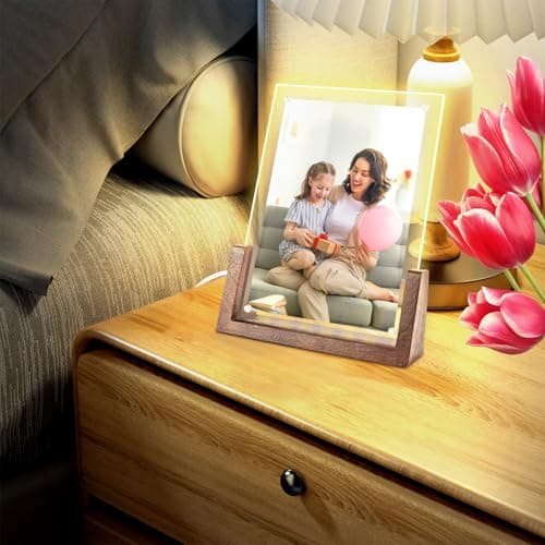 JUOIFIP 2 Pack 5x7 Picture Frame with Light, Gift Packaging, Gifts for Mom Wife or Female Friends, Clear Acrylic Frames Fits Photos of 4 x 6 or 5 x 7 In (Horizontal & Vertical) view 3