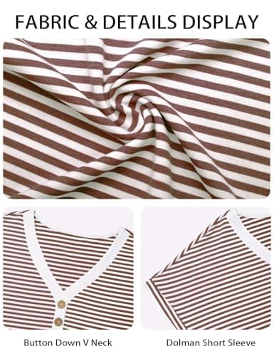 JUSTFASHIONNOW Womens Striped Henley T Shirts Short Sleeve V Neck Summer Tops 2026 Button Front Dressy Casual Blouses view 6
