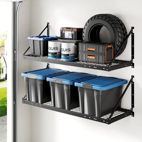 FLEXIMOUNTS 2-Pack 2x4ft Garage Wall Shelving - Heavy Duty Garage Storage Rack, 660lbs Load Capacity with Brace Guardrail, Organization System for Tools, Bins, Utility Room, Pro Series view 1