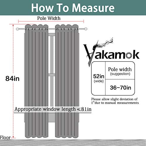 Yakamok 100% Blackout Curtains 84 Inches Long, 2 Thick Layers Heat and Full Light Blocking Soft Thermal Insulated Drapes for Bedroom(52" Wide Each Panel, Grey, 2 Panels) view 2