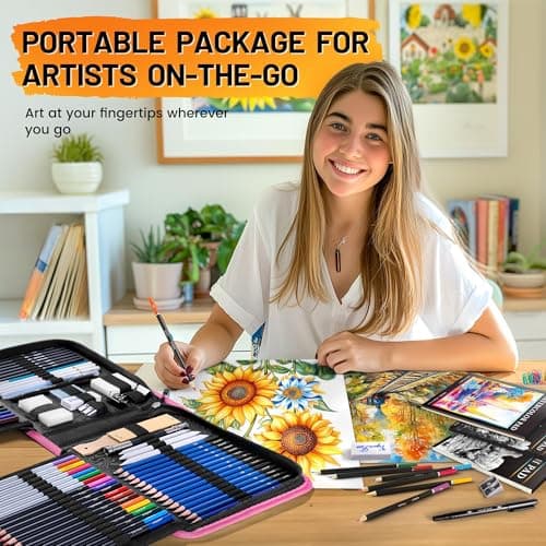 133 PCS Art Supplies Sketching Kit, Pro Drawing Pencils with Sketchbook, Coloring Book, Watercolor Pad, Black Paper Pad, Colored Graphite Charcoal Watercolor & Metallic Pencils for Artists Adults view 2