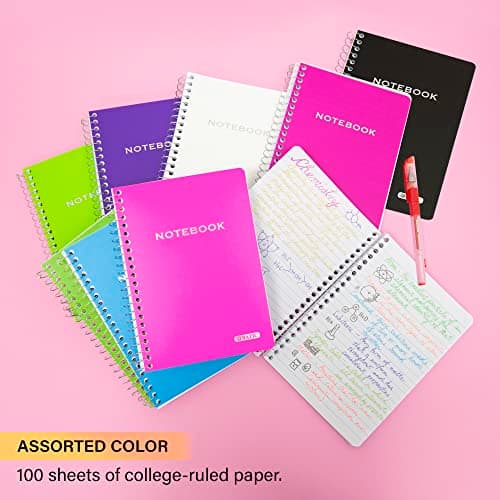 BAZIC PRODUCTS Spiral Notebook, Composition Book, 5" x 7" Poly Cover Spiral Notebook, College Ruled 100 Sheet Notebook for School, Office, & Home Use, Assorted Color, 6-Pack view 3
