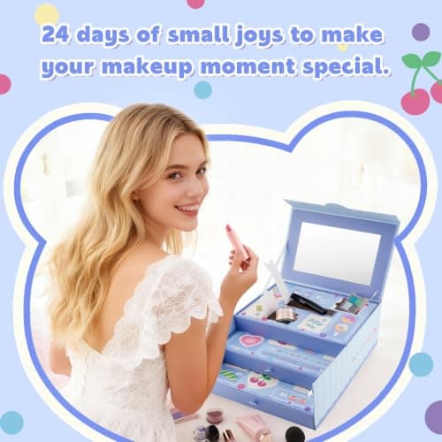 Glam Code Makeup Advent Calendar for Girls 2026, 24 Day Beauty Countdown | Christmas Makeup Gift Set for Teen Girls, Makeup Advent Calendar 2026 with Eyeshadow, Blush, Lip Gloss and Charms, Blue view 4