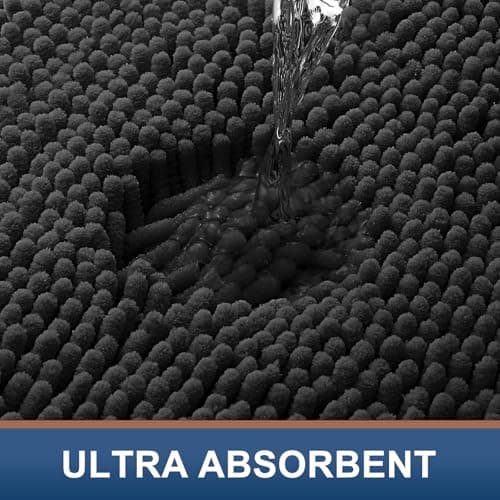 Smiry Luxury Chenille Bathroom Rugs 24x16, Extra Soft and Absorbent Shaggy Bath Mat, Machine Washable, Non-Slip Plush Carpet Runner for Tub, Shower, and Floor, Home Decor Accessories, Black view 4