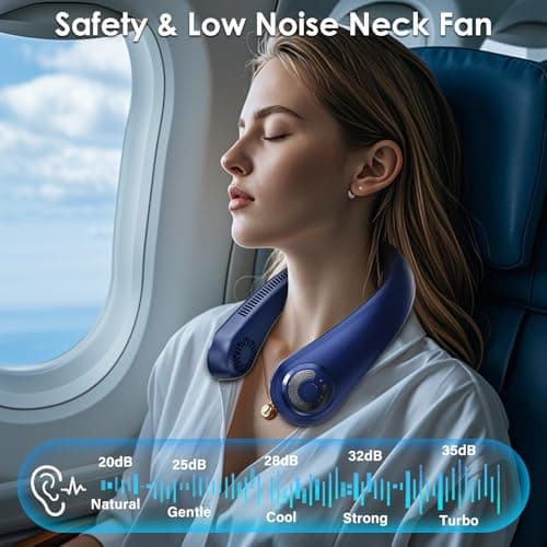 AUIIAH Neck Fan - Portable Personal Cooling Bladeless Around the Neck Fans that Blow Cold Air Rechargeable with 5 Speeds, Neck Support for Hot Flashes, Disneyland, Travel, Cooler Gift for Women Men view 4