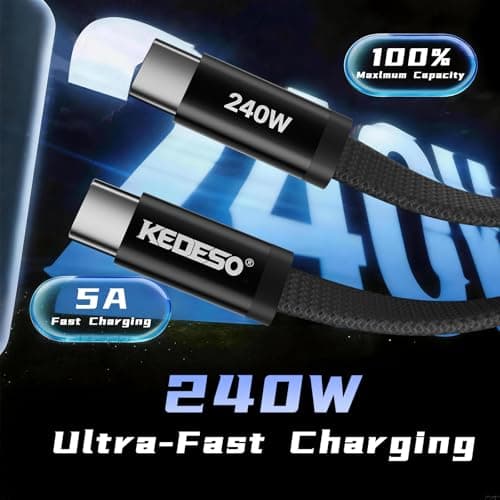 KEDESO Magnetic Coiled USB C to USB C Cable [240W Max Fast Charging] Compatible with iPhone 16 17 Pro Max, 3.3ft Flat Braided Tangle-Free Type C Charger Cord for Car CarPlay, Android Auto, Samsung S25 view 2