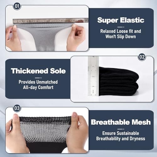 Frelimiu Diabetic Socks for Men, Seamless Crew Socks with Non Binding,Soft Cushioned Sole Sock with Loose Top, Diabetes Sock Men for Neuropathy, lymphedema, Edema, Swollen Feet, 4 Pairs,11-15(XL) view 4