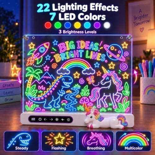 LED Drawing Board for Kids, 16" Rechargeable Neon Light Up Drawing Tablet, Glow Doodle LED Note Board Art Set with 22 Lighting Effects, Easter Christmas Birthday Gifts for Ages 3-12 view 5