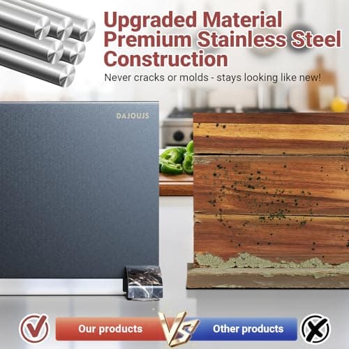 Magnetic Knife Block, Magnetic Kitchen Knife Holder Stand with Strong Magnet Strip for Kitchen Counter, Stainless Steel Double-Sided Universal Knife Storage Rack Organizer Without Knives-Black view 4