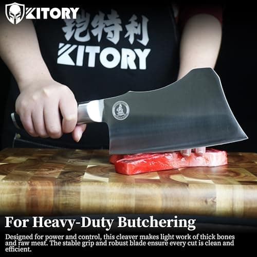 Kitory Meat Cleaver for bones and frozen meat - 7 inch German High Carbon Stainless Steel Kitchen Chopping Knife Blade, Ergonomic Wodden Handle with Enhanced Bolster - Gifts Box Included view 6