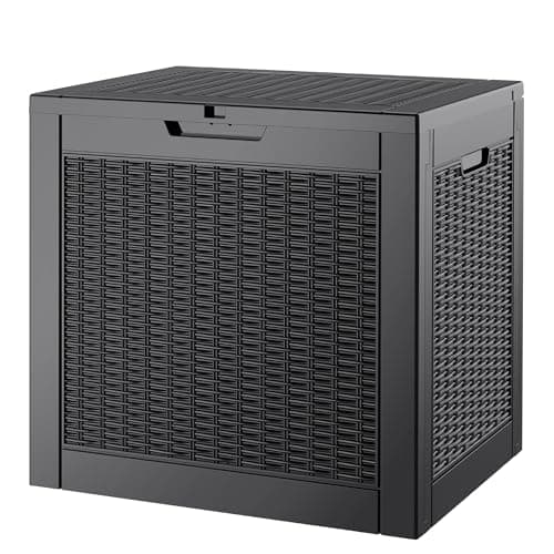 GULAIMOAO Outdoor Storage Box, 35/56 Gallon Deck Box with Lockable Lid, Waterproof Resin Storage Bin for Patio Furniture, Garden Tools, Cushions, Black/Grey — image 1