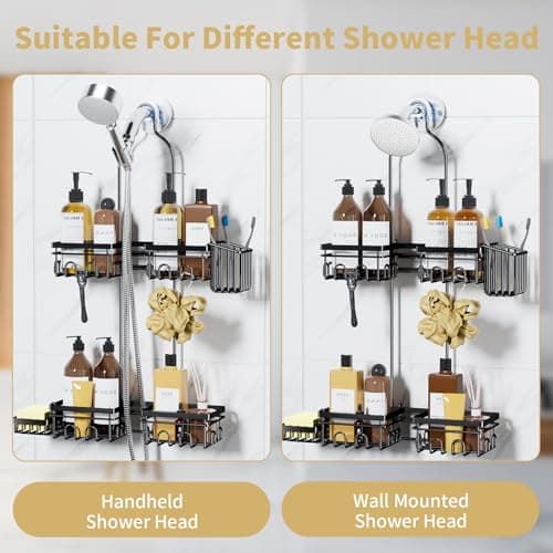 KEGII Shower Caddy Hanging for Handheld Showerheads, Rustproof Hanging Shower Organizer with Soap Dish, Toothbrush Holder and Hooks, Over Showerhead Caddy for Bathroom view 4