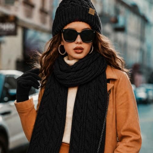 Winter Hat Scarf and Gloves Set Women Men 3-In-1 Set Knit Warm Soft view 5