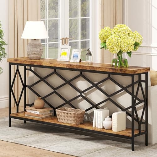 karlott 71" Extra Long Entryway Table, Narrow Console Table, Industrial Sofa Behind Couch Table with Open Storage Shelf, Hallway Table for Entryway, Living Room, Foyer, Entrance, Unique Design, Brown — image 1