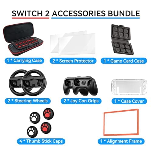Switch 2 Accessories Bundle for Nintendo Switch 2 2025 Console, 16-in-1 Kit:Carrying Case,Dockable Protective Shell,Grip for Joycon, for Game Boy Advance Games view 2