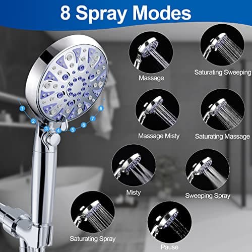 High Pressure 10-mode Detachable Shower Head with Handheld, Showerhead with ON/OFF Pause Switch, 15 Stage Water Softener Filters for Hard Water Remove Chlorine, Meet cUPC and CEC Certification view 2
