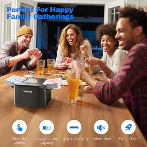 Vipdream Automatic Card Shuffler for 1–2 Decks, Rechargeable Electric Card Shuffling Machine with USB-C view 4