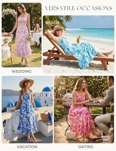 GRACE KARIN Women's 2026 Summer Floral Boho Dress Square Neck Strapped Swing A Line Sundress Beach Long Maxi Outfits view 6