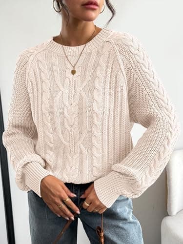 Trendy Queen Women's Oversized Cable Knit Crewneck Fall Pullover Sweaters view 2