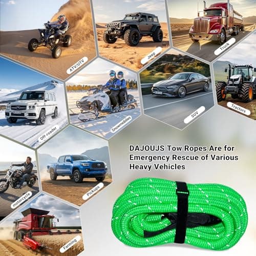 DAJOUJS Kinetic Recovery Tow Rope 7/8" x 30ft Tow Strap 48500lbs Snatch Strap with 2Pcs Soft Shackles 56000lbs Break Strength Heavy Duty Kinetic Towing Rope for Truck ATV UTV Offroad Recovery Rope Kit view 5