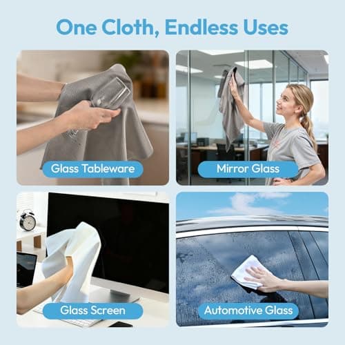 Tekswip Microfiber Glass Cleaning Cloth 6 Pack - 15.5x15.5 Inch Lint Free Streak Free Polishing Cloth for Windows and Mirrors, Fish Scale Nano Cleaning Cloth for Car Window Detailing view 6