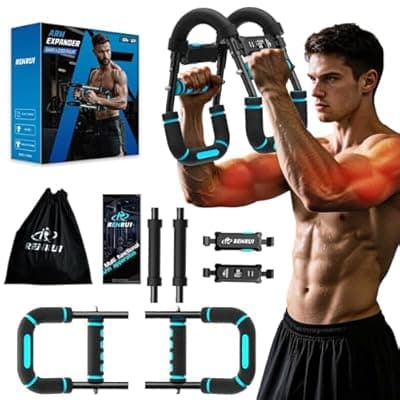 Twister Arm Trainer & Chest Workout Equipment with Digital Display - Auto Reps & Calorie Estimator, 40-120 lbs Home Gym Chest Exerciser for Men, Blue Pro