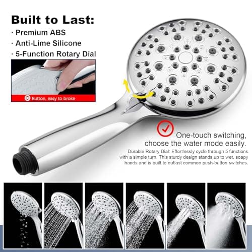 SonTiy 9" Shower Head with Handheld Spray, Rain Shower Heads System, 5 Spray Mode Handheld, Modern Shower System with Easy Reach Diverter, 72'' Hose and Height Adjustable Holder, Chrome view 4