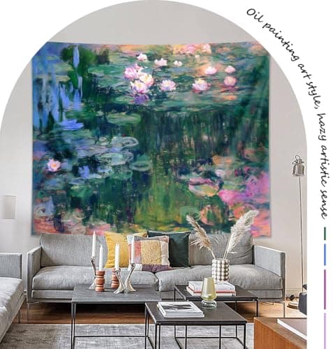 ARTCREATOR Monet Waterlily Wall Tapestry Green Floral Plant for Bedroom, Monet Wall Art Posters for Room Aesthetic, Small Nature Vintage Tapestry for Living Room Dorm (29" x 37")-04 view 5
