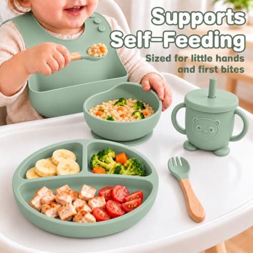 Silicone Baby Feeding Utensils Set for 6+ Months, 8 Pcs, Green view 5
