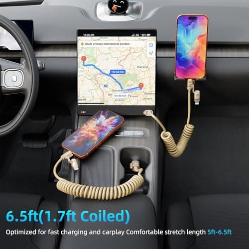 KEDESO 240W PD Fast Charging Car Cable, Retractable 4-in-1 Coiled Charger Cord for iPhone 16 15 14 13 Pro Max, Samsung S24 Ultra, iPad, Tablet, Kindle - Road Trip Essentials for Family & Rideshare view 4