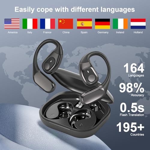 AI Translation Earbuds Real Time, 3-in-1 Translator Earbuds 164 Languages & Accents, Audifonos Traductores Inglés Español,Open Ear Wireless Headphones with Charging Case fit iOS & Android Black view 2