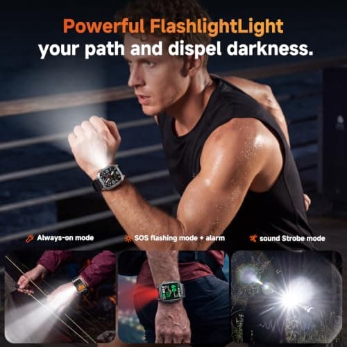 Mingdaln Smart Watches for Men, 1400mAh Military Smart Watch with LED Flashlight, 2.01" Fitness Tracker, Bluetooth Call, 100+ Sports, Heart Rate SpO2 Sleep, IP68, Smart Watch for Android Phones view 6