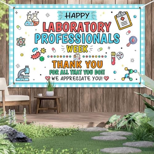 Wollmix Lab Week Decorations Banner - 70.8x43.3 Inch Thank You for All You Do Sign for Laboratory Workers, We Appreciate You Party Backdrop Wall Decor Photography Supplies Photo Booth Background view 3