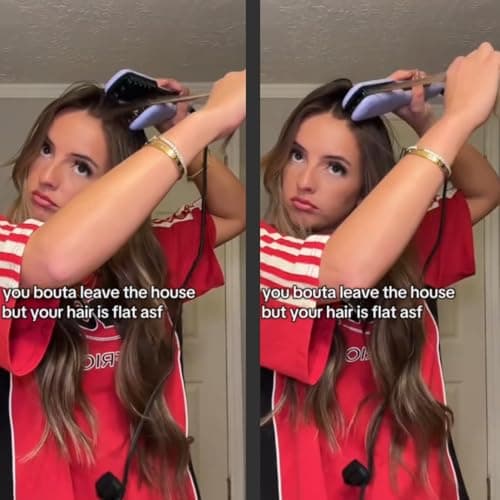 JINRI Hair Brush, Hair Iron, Pumped-Up Volume, Adjustable Temp, 360 ° Tail Rotation, Lasting Volume, for Short Or Thin Hair, Dual Voltage (100-240V), Volumizing Hair Iron, Purple, 1.38 inch view 3