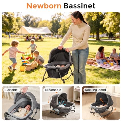 Pamo Babe Pack and Play with Bassinet - 7 in 1 One-Step Setup Bedside Crib, Portable Playpen, Travel Crib, Baby Playard with Diaper Changing Station, Toy Bar & Large Storage Bag view 6