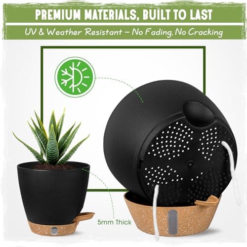 Goproauto Self-Watering Pots for Indoor Plants 4 Pack, 6/8/10/12 Inch Outdoor Planters with Water Level Indicator & Deep Reservoir, Decorative Flower Pots for Home Decor (Black, 12+10+8+6 Inch) view 5